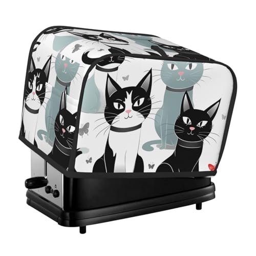 Schwarze und weiße Katzen-Abdeckung für 2 Toaster, gesteppt, für kleine Geräte, mit Griff, für Zuhause, Tisch, Küche, Dekor von STVYUKL