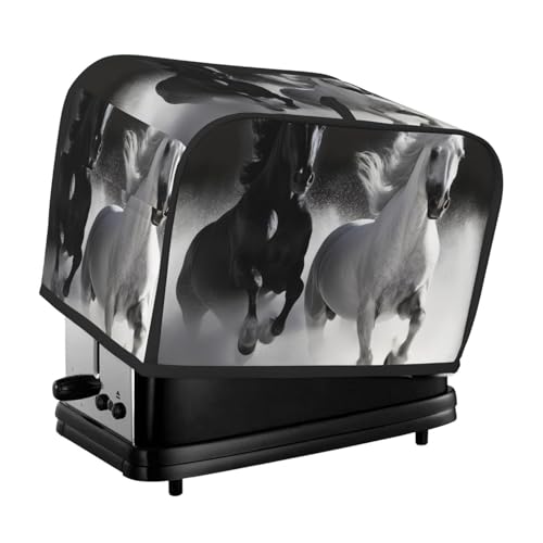 Schwarze und weiße Pferde-Toaster-Abdeckungen, gesteppte Abdeckung für kleine Geräte, mit Griff, für Zuhause, Tisch, Küche, Dekoration Schwarze und weiße Pferde-Toaster-Abdeckungen, gesteppte Abdeckung für kleine Geräte, mit Griff, für Zuhause, Tisch, Küche, Dekoration von STVYUKL