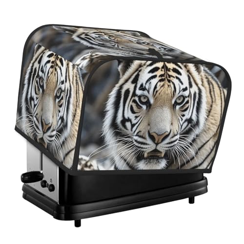 Schwarze und weiße Tiger 4-Scheiben-Toaster-Abdeckungen, gesteppte Abdeckung für Brotbackmaschine, kleine Geräteabdeckung mit Griff, für Zuhause, Tisch, Küche, Dekor von STVYUKL