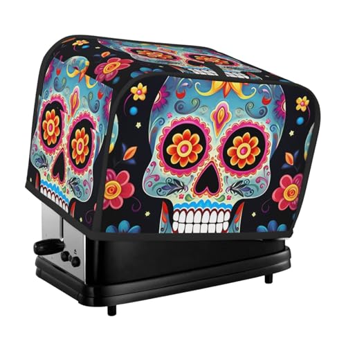 Sugar Skulls 2 Scheiben Toaster-Abdeckungen, gesteppte Brotbackmaschinen-Abdeckung, kleine Geräteabdeckung mit Griff für Zuhause, Tisch, Küche, Dekoration von STVYUKL