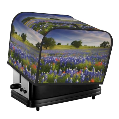Texas Bluebonnets Scenery 4-Scheiben-Toaster-Abdeckungen, gesteppte Abdeckung für Brotbackmaschine, kleine Geräteabdeckung mit Griff, für Zuhause, Tisch, Küche, Dekoration von STVYUKL