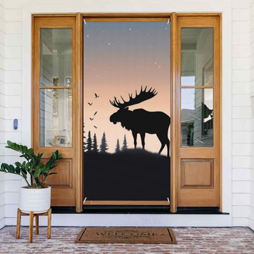Türabdeckungs-Dekorationen, 80 x 180 cm, Elch, Bergkiefer, Wildnis, Türbanner Hintergrund, saisonales Veranda-Türschild, Foto-Hintergrund, Party-Dekoration für Innen- und Außenbereich, Garten von STVYUKL