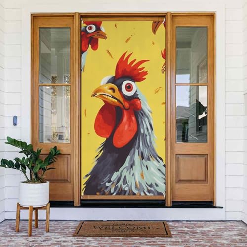 Türabdeckungs-Dekorationen, 80 x 180 cm, Kunst-Huhn-Malerei, Tür-Banner, Hintergrund, saisonale Veranda, Türschild, Foto-Hintergrund, Party-Dekoration für Innen- und Außenbereich, Garten, hängende Türabdeckungs-Dekorationen, 80 x 180 cm, Kunst-Huhn-Malerei, Tür-Banner, Hintergrund, saisonale Veranda, Türschild, Foto-Hintergrund, Party-Dekoration für Innen- und Außenbereich, Garten, hängende von STVYUKL