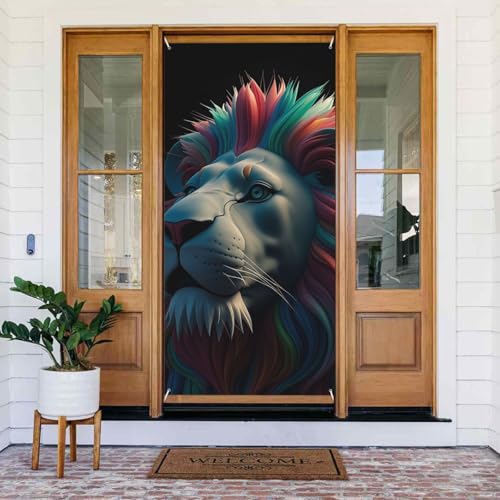 Türabdeckungs-Dekorationen, 90 x 180 cm, abstrakte 3D-Kunst-Löwen-Tür-Banner, Hintergrund, saisonale Veranda, Türschild, Foto-Hintergrund, Party-Dekoration für drinnen und draußen, Garten, hängende Türabdeckungs-Dekorationen, 90 x 180 cm, abstrakte 3D-Kunst-Löwen-Tür-Banner, Hintergrund, saisonale Veranda, Türschild, Foto-Hintergrund, Party-Dekoration für drinnen und draußen, Garten, hängende von STVYUKL