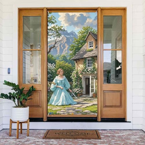 Türabdeckungs-Dekorationen, 90 x 180 cm, britischer Landhausstil, Türbanner Hintergrund, saisonale Veranda, Türschild, Foto-Hintergrund, Party-Dekoration für Innen- und Außenbereich, Garten, hängende von STVYUKL