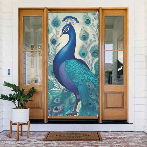 Türabdeckungs-Dekorationen, 90 x 180 cm, niedlicher Pfauen-Tür-Banner, Hintergrund, saisonales Veranda-Türschild, Foto-Hintergrund, Party-Dekoration für Innen- und Außenbereich, Garten, hängende von STVYUKL