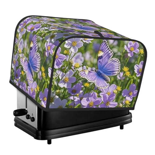 Violette Schmetterlinge und Blumen, 4 Scheiben, Toaster-Abdeckungen, gesteppte Abdeckung für kleine Geräte, mit Griff, für Zuhause, Tisch, Küche, Dekoration von STVYUKL
