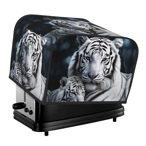 White Tiger 4-Scheiben-Toaster-Abdeckungen, gesteppte Abdeckung für Brotbackmaschine, kleine Geräteabdeckung mit Griff für Zuhause, Tisch, Küche, Dekor von STVYUKL