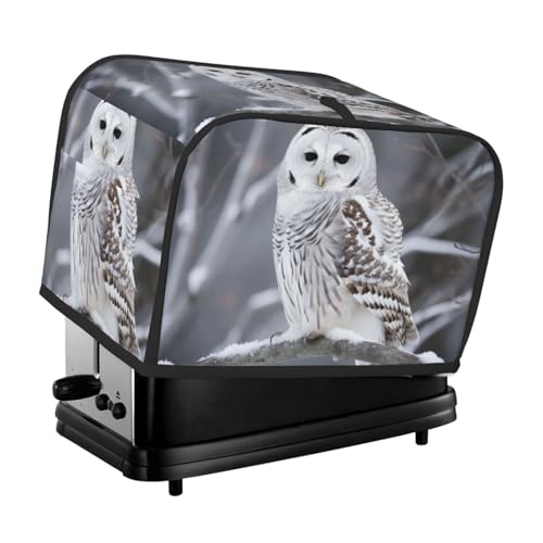 Winterweiße Eule 2 Scheiben Toaster-Abdeckungen, gesteppte Abdeckung für Brotbackmaschine, kleine Geräteabdeckung mit Griff, für Zuhause, Tisch, Küche, Dekor von STVYUKL
