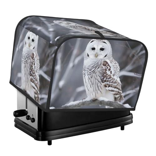 Winterweiße Eule für 4 Scheiben, Toaster-Abdeckungen, gesteppte Abdeckung für kleine Geräte, mit Griff, für Zuhause, Tisch, Küche, Dekoration von STVYUKL