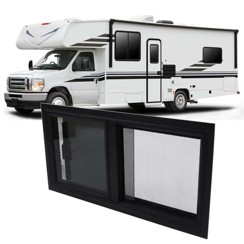 Wohnmobilfenster, 550 x 260 mm Wohnmobilfensterersatz, getöntes gehärtetes Glas, horizontales Schiebefenster for Wohnmobile mit Sichtschutz, Insektennetzen und Rahmen aus Aluminiumlegierung von STWBHW