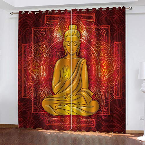 STWSXQ 2Er Set Verdunkelungsvorhang 3D Druck Mandala Buddha Muster Vorhänge Blickdicht 100X160cm（B X H） Gardinen Wohnzimmer Kinderzimmer Ösenvorhang Fensterdekoration Blickdichter von STWSXQ