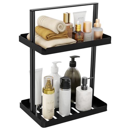 Duschregal mit 2 Etagen, Ecke, Badezimmer-Dusch-Organizer mit Griff, Metall-Badezimmer-Duschregal Caddy für Shampoo, Duschregal, Ständer für Badezimmer, Badewanne, schwarz von STWWO