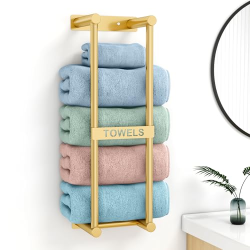 STWWO Handtuchregal Badezimmer Wand Handtuchhalter Golden 56cm Gästehandtuchhalter Wandmontage 3X Große Größen (160x100 cm) Gerollte Handtücher Aufbewahrung für Bad gäste wc von STWWO