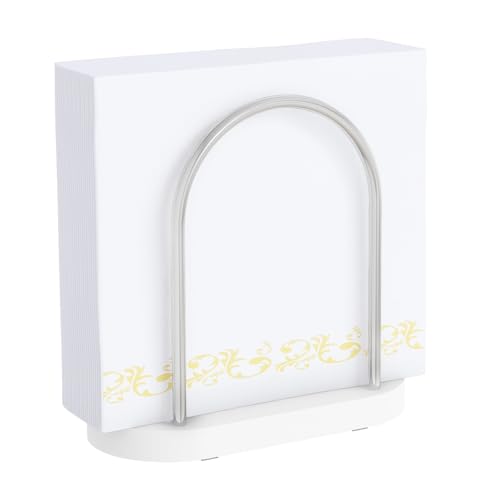 STWWO Serviettenhalter Gebogen,Serviettenhalter Weiß Serviettenspender für Tisch Serviettenständer Küchenzubehör Papier Servietten Halterung zum Dekorieren, Holzsockel, Upgrade 14cm von STWWO