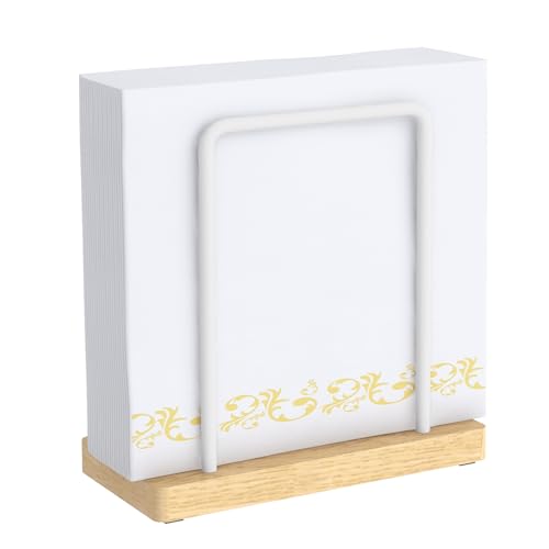 STWWO Serviettenhalter Weiß,Serviettenhalter aus Metall Serviettenspender für Tisch Serviettenständer Küchenzubehör Papier Servietten Halterung zum Dekorieren, Holzsockel, Upgrade 14cm von STWWO