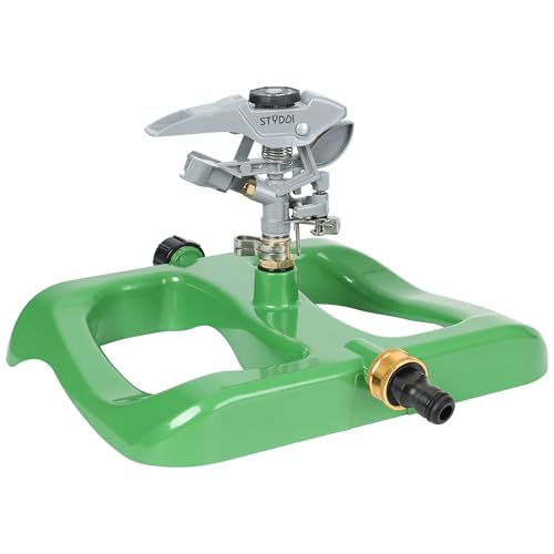 STYDDI Deluxe Pulsierende Impact Sprinkler mit Heavy Duty Metall Base, Pro Metall Verstellbarer Rundwassersprinkler für große Rasen, Hof, Garten, Abdeckung bis zu 6.360 Quadratfuß von STYDDI