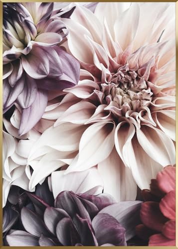 STYLER Gerahmtes Bild Flowers 50 x 70 cm I Nahaufnahme zarter Blüten in Rosa und Lila I Wandbild Wohnzimmer Schlafzimmer Büro I Wanddeko Blumen Kunst I Bild mit goldenem Rahmen von STYLER