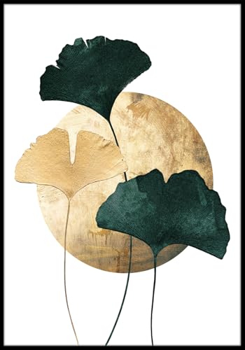 STYLER Gerahmtes Bild Green Ginkgo 50 x 70 cm I Artbox I Der Ginkgo Baum ist Symbol für Hoffnung, Fruchtbarkeit, Unbesiegbarkeit und langes Leben I Wandbild Wohnzimmer Schlafzimmer I Bild mit Rahmen von STYLER