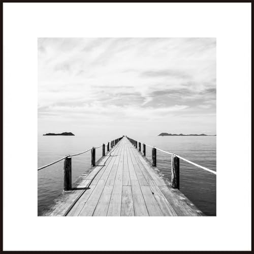 STYLER Gerahmtes Bild Lake Path 50 x 50 cm | Artbox | Wandbild mit schwarzem Rahmen | See Steg Natur Landschaft quadratisch groß XXL | Schwarzweiß Schwarz Weiß | Wohnzimmer Schlafzimmer Küche von STYLER