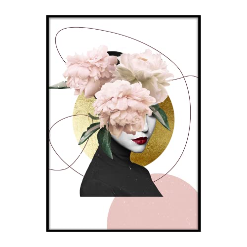 STYLER Gerahmtes Bild Peony Girl 50 x 70 cm I Artbox I Frau rosa gold abstrakt feminin modern Blumen rote Lippen I Wandbild Wohnzimmer Schlafzimmer I Wanddeko Home Kunstdruck I Bild mit Rahmen von STYLER