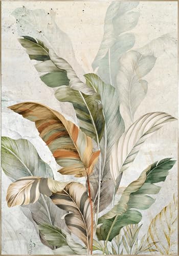 Gerahmtes Leinwandbild Botanic 70 x 100 cm im Hochformat | Rahmen goldfarben | Pflanzen dargestellt in verschiedenen Farben des Boho Stils | Wohnzimmer Schlafzimmer | Deko Home von STYLER