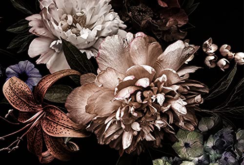 Glasbild Baroque | Wandbild aus Glas Querformat | Kunst Bild | bunte farbige Blumen als Blumenstrauß | Wohnzimmer Schlafzimmer Küche Jugendzimmer | rosa schwarz weiß | 80x120 cm von STYLER