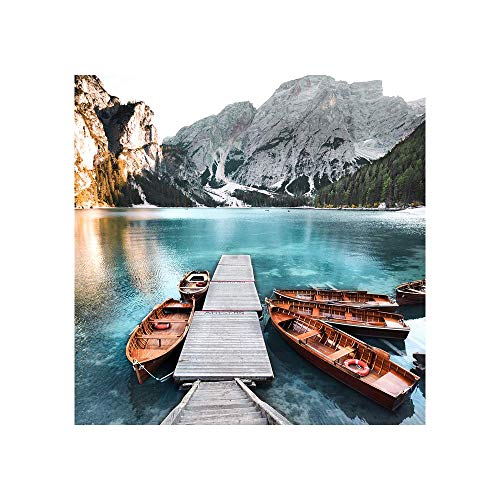 Glasbild Tyrol Boats 30 x 30 cm I Pragser Wildsee Südtirol Lago di Braies Italien I Wandbild aus Glas I Bild Wohnzimmer Schlafzimmer Küche I Berge Bergsee Natur klein quadratisch Set Landschaft von STYLER
