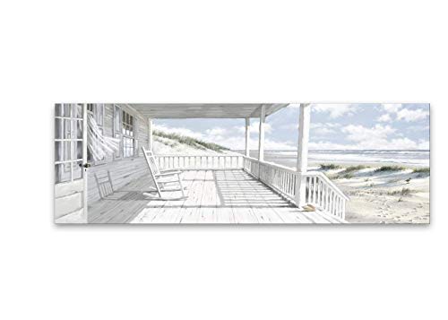 Leinwandbild House on the Beach 60 x 150 cm I Meer weiß Strandhaus Strand Strandmotiv I Bild Wohnzimmer Schlafzimmer Esszimmer XXL groß Leinwand I Wanddeko Querformat lang schmal von STYLER