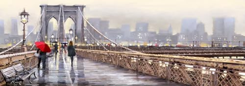 Leinwandbild New York Bridge Wasserfarben 45 x 140 cm I Wandbild New York Brooklyn Bridge gemalt I Bild Wohnzimmer Schlafzimmer Esszimmer Leinwand I Bild groß XXL I Verschiedene Motive & Größen von STYLER
