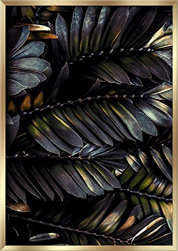 Rahmenbild Feather 50 x 70 cm I Bild mit goldenem Rahmen I Pflanze Blätter Natur gold Federn Kunst | Wohnzimmer Schlafzimmer Flur | Deko Home | modern minimalistisch schwarz Blickfang Hingucker bunt von STYLER