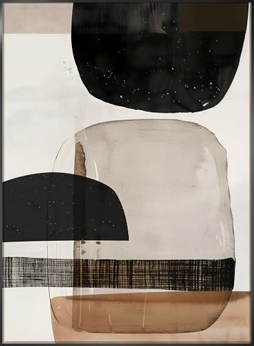 STYLER Bild Layered 50x70 cm (AUFHÄNGFERTIG) mit elegantem Rahmen – Abstraktes Kunstwerk in Beige Schwarz Braun – Modern Minimalistisch Dekorativ Hochwertig von STYLER