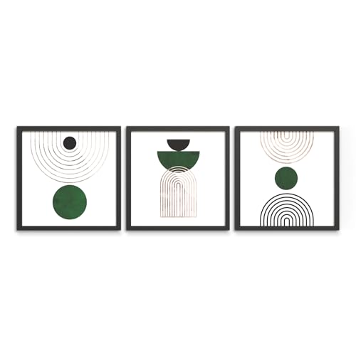 STYLER Bilder Set Arc 3x 30x30 cm (AUFHÄNGFERTIG) mit hochwertigem schwarzem Rahmen - Zeitlose Eleganz im Retrostil - Formen Linien Bögen Kreise Retro von STYLER