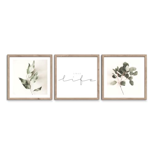 Bilder Set Floral 3x 30x30 cm (AUFHÄNGFERTIG) mit hochwertigem Holzrahmen - Zeitlose minimalistische Schönheit für Ihr Zuhause - Natürliche Eleganz für Wohnzimmer Schlafzimmer Flur oder Küche von STYLER