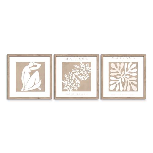 STYLER Bilder Set Matisse 3x 30x30 cm (AUFHÄNGFERTIG) mit hochwertigem Holzrahmen - Natürliche Schönheit für Ihr Zuhause - Minimalistisch Boho Henri Matisse Kunst von STYLER
