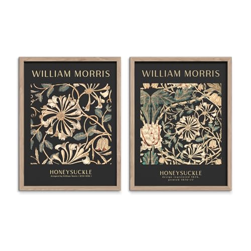 STYLER Bilder Set Morris 2x 30x40 cm (AUFHÄNGFERTIG) mit hochwertigem Holzrahmen - William Morris Honeysuckle Muster - Klassische Eleganz von STYLER