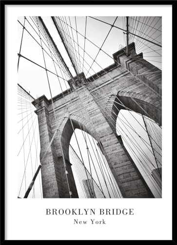 STYLER Gerahmtes Bild New York 50 x 70 cm I Rahmenbild Manhattan Brooklyn Bridge schwarz-weiß I Wandbilder Schlafzimmer I Deko Home I Bilder mit Rahmen und Plexiglas I Verschiedene Poster & Größen von STYLER