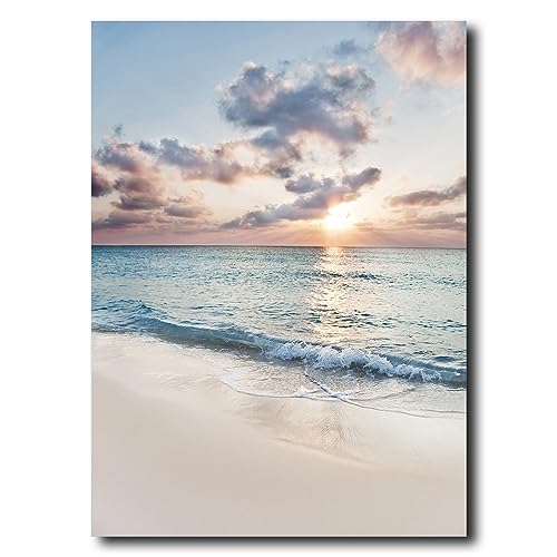 STYLER Glasbild Sunny Beach 50 x 70 cm | Sonne Strand Meer Strandmotiv Meer Wellen Blau | Glas Bild Wandbild | Wohnzimmer Flur Schlafzimmer XXL groß modern von STYLER