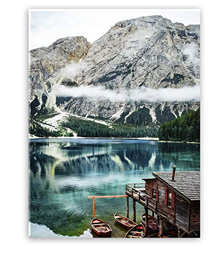 Glasbild Tyrol 50 x 70 cm I Pragser Wildsee Südtirol Lago di Braies Italien I Wandbild aus Glas I Bild Wohnzimmer Schlafzimmer Küche hochformat I Berge Bergsee Natur XXL groß Schnee See Wald von STYLER