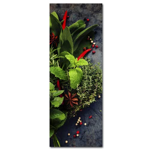 Küchenbild Red Pepper 30 x 80 x 0,4 cm I Glasbild mit Pfefferkörnern und Gewürzen I Panorama Wandbild mit Chili und Kräutern I Wanddeko Home Kunstdruck I Deko Küche Vintage von STYLER