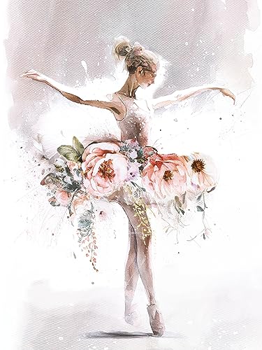 STYLER Leinwandbild Ballet 60 x 80 cm (AUFHÄNGFERTIG) – Elegante Ballerina in Blumen-Tutu – Elegante Kunst im Hochformat von STYLER