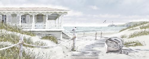 STYLER Leinwandbild Beach House 60 x 150 cm I Meer weiß Strandhaus Strand Strandmotiv I Bild Wohnzimmer Schlafzimmer Esszimmer XXL groß Leinwand I Wanddeko Querformat lang schmal von STYLER