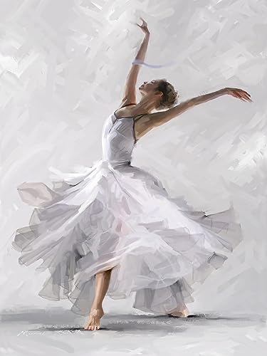 STYLER Leinwandbild Dancer 60 x 80 cm (AUFHÄNGFERTIG) – Anmutige Ballerina in bewegender Darstellung – Gemaltes Kunstwerk im Hochformat von STYLER