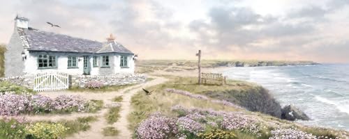 STYLER Leinwandbild Lilac Coast 60 x 150 cm I Meer Strandhaus Strand Küste Lavendel lila I Bild Wohnzimmer Schlafzimmer Esszimmer XXL groß Leinwand I Wanddeko Querformat lang schmal von STYLER
