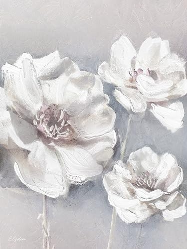 STYLER Leinwandbild White Flowers 60 x 80 cm (AUFHÄNGFERTIG) – Zarte Eleganz mit Blumenmotiv in Weiß – Elegante Kunst im Hochformat von STYLER