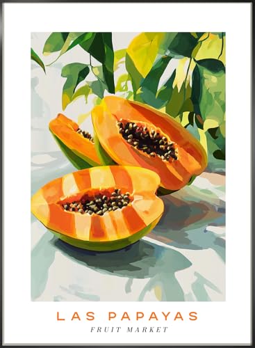 STYLER Wandbild Papaya 50 x 70 cm – Fruchtiges Sommermotiv mit exotischen Farben – gerahmt & sofort aufhängbar von STYLER