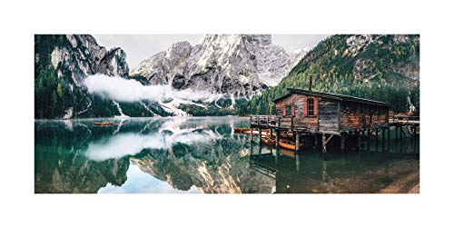 STYLER Glasbild Tyrol 50 x 125 cm I Pragser Wildsee Südtirol Lago di Braies Italien I Wandbild aus Glas I Bild Wohnzimmer Schlafzimmer Küche I Berge Bergsee Natur XXL groß Berghütte Berglandschaft von STYLER