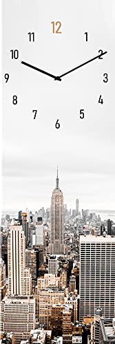 Wanduhr Empire State Building - lautlose Uhr aus Glas Made in EU - Glasuhr inklusive Wandaufhängung - Wanduhr ohne Tickgeräusche mit Metallzeiger - Manhattan New York rechteckig lautlos - 20 x 60 cm von STYLER