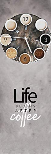 Wanduhr Life Coffee - lautlose Uhr aus Glas Made in EU - Glasuhr inklusive Wandaufhängung - Wanduhr ohne Tickgeräusche mit Metallzeiger - Kaffee Küchenuhr rechteckig Küche lautlos Grau - 20 x 60 cm von STYLER
