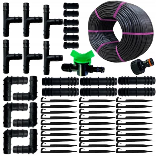 STYLIZER Bewässerungssystem Garten – Tropfschlauch Bewässerung Set 50m 56 Teile – Tröpfchenbewässerung bei unebenem Boden – Tropfbewässerung System für Gewächshaus & Gemüsebeete von STYLIZER